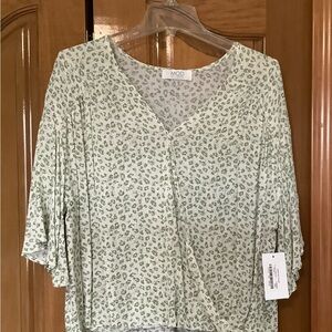 MOD Light Green Printed V-Neck Blouse